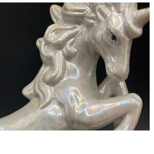 VTG Porcelain Unicorn 7" Tall Iridescent Mother of Pearl Like Shine and Shimmer